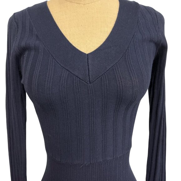 Venus Navy Blue Ribbed Knit Long Sleeve Dress XS - Picture 6 of 15